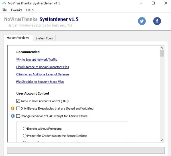 NoVirusThanks SysHardener(电脑系统权限工具) v1.7-NoVirusThanks SysHardener(电脑系统权限工具) v1.7免费下载