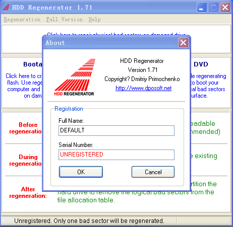 HDD Regenerator(硬盘物理坏道修复工具) v1.74-HDD Regenerator(硬盘物理坏道修复工具) v1.74免费下载