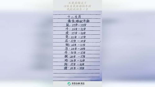 十二生肖的岁数表